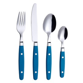 ANNOVA Silverware Set, Retro/Rivet Colorful Stainless Steel Tableware Kitchen Flatware Set Utensils, Includes Dinner Knives, Forks, Spoons & Dessert Spoons (Blue, 24 Pieces)