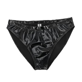 FRCOLOR 1Pc High Waist Patent for Women Breathable Comfortable Soft Stretchy Fabric Shiny Briefs for Girlfriends and Mothers Black