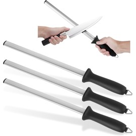 3 PCS Diamond Sharpening Steel, 12 Inch Premium Diamond Honing Steel, 1000 Grit Portable Knife Sharpener Rod for Sharpening Kitchen Knives or Home Gourmet Blade, Professional Chef Honing Rod