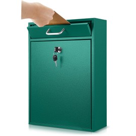 Yaocom Locking Mailbox with Key for Outdoor 16.2 x 11.2 x 4.7 Inches Large Wall Mount Mail Box with Lock Security Mail Drop Metal Collection Boxes Hanging Secure Postbox(Green)