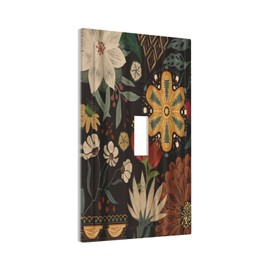 Spshian Boho Floral Tropical Leaves Single Toggle Artistic Light Switch Covers Decorative Bohemian Flowers Botanical 1 Gang Wall Plates Cover Electrical Device Switchplate for Country Bathroom Decor
