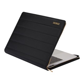 MOSISO Laptop Sleeve Compatible with MacBook Air 13 inch M3 A3113 M2 A2681 M1 A2337 A2179 A1932/Pro 13 M2 M1 A2338 A2251 A2289 A2159 A1989 A1706 A1708, Horizontal Quilted Portfolio Case Cover, Black