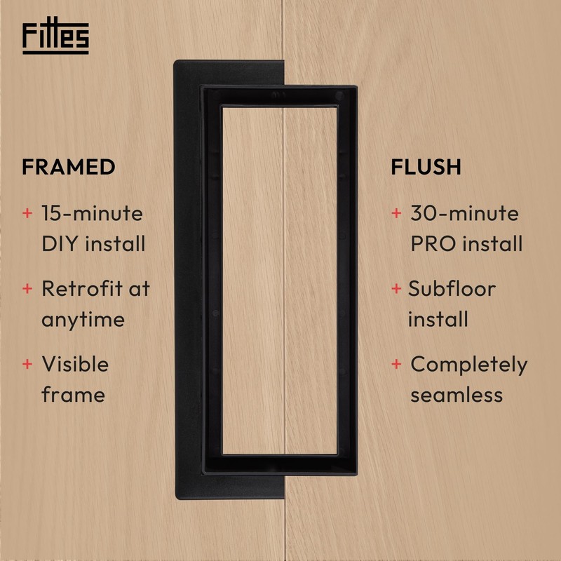 Fittes Framed Floor Vent [Lite] - 4"x10" - Matte Black