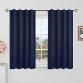 BGment Blackout Curtains for Bedroom - 38 x 40 inch Curtains Rod Pocket and Back Tab Thermal Insulated Room Darkening Curtains for Living Room, 2 Window Panels, Navy Blue