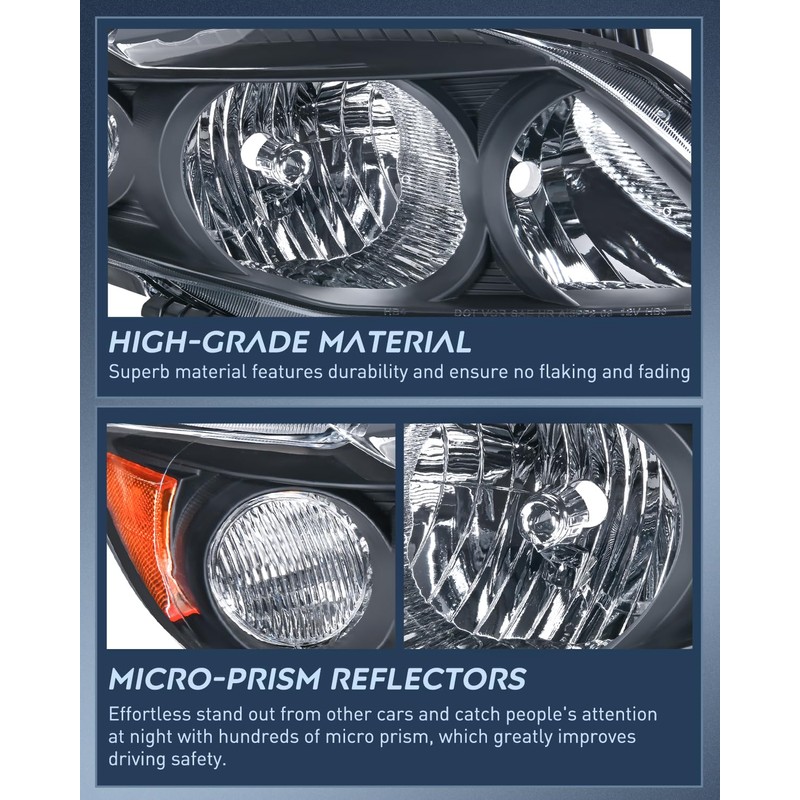 Nilight Headlight Assembly Compatible with 2009 2010 Toyota Corolla XLE/LE/Base