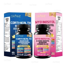 Gwynne Suplemento De Cortisol 90 Cápsulas + Suplemento De Inositol Myo-inositol Y D 90 Cápsulas,con Glicinato De Magnesio,vitamina B12 Y K2