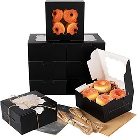 Black Bakery Box with Window 60packs 6x6x3 Black Cookie Boxes Pastry Box for Wedding Favor Birthday ＆ Party qiqee