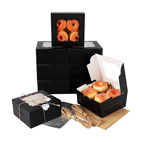 Black Bakery Box with Window 60packs 6x6x3 Black Cookie Boxes