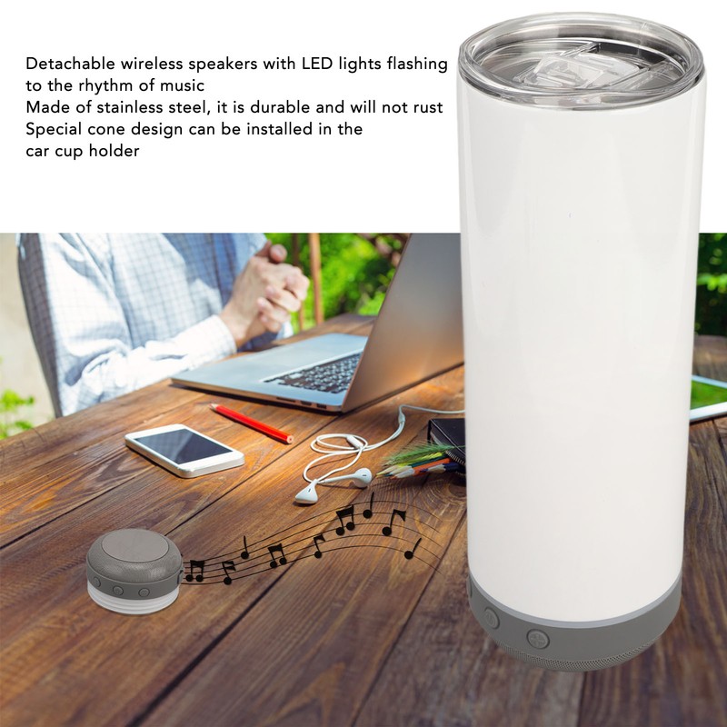 Sublimation Tumblers 20oz Straight Detachable Bluetooth Speaker Tumblers Portable Insulated
