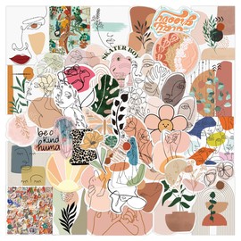 Boho Sticker | 100PCS | Aesthetic Cute Bohemian Stickers Packs for Water Bottles Scrapbooking Journaling Junk Skateboard, Vinyl Waterproof Minimalist Abstract Line Art Decor for Teens Girls Adults