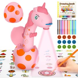 MOMSIV Drawing Projector for Children, Unicorn Pattern Projector Tracking and Drawing Toy, Drawing Board Drawing Play Set Toy with 96 Colourful Patterns for Boys and Girls Gifts, Pink