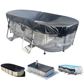 SIHAIAN 10x16Ft Oval Pool Cover with Side Storage for Oval and Rectangular Above Ground Pool, One-Piece Pool Cover, Preventing Waterlogging, UV and Weather Resistant WP:10000kPa+