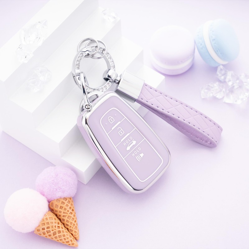 Flensent Key Fob Cover with Keychain for Toyota Highlander RAV4