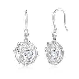 FANCIME Tree of Life Earrings 925 Sterling Silver Dainty CZ Cubic Zirconia Dangle Drop Simulated Diamond Earring April Birthstone Fine Jewelry Birthday Gifts for Her Women