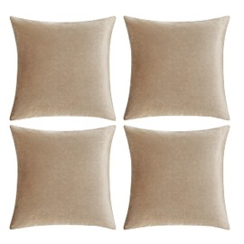 GIGIZAZA Decorative Throw Pillow Covers 20 x 20, Beige Taupe Khaki Sofa Pillow Covers Velvet, Set of 4 Decor Square Cushion Covers