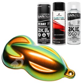 Chameleon Spray Paint Kit | Includes Sealer, Aerosol Color Shift Spray Paint, and Gloss Clear for Cars, Bikes, Wheels. Strongest Automotive Grade Shifting Effect. (Orange, Gold, Green - SOUR LAVA BLACK KIT)