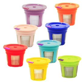 8 Pack Reusable K Cups for 2.0 Brewers Universal Fit, Eco Friendly Reusable Refillable Single Cup Coffee Pod, Coffee Filter, Stainless Steel Mesh Filter, in 8 Assorted Color