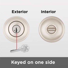 Kwikset Juno Entry Door Knob with Lock and Key, Secure Keyed Handle Exterior, Front Entrance and Bedroom, Satin Nickel, Pick Resistant SmartKey Rekey Security and Microban