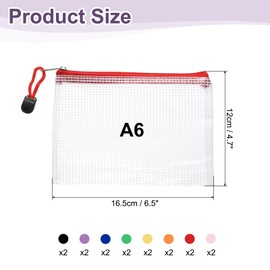 HARFINGTON 16pcs Mesh Zipper Pouch Bags A6 7" x 4.7" Plastic Waterproof Mesh File Bag Clear Document Zipper Pouches for Classroom Home Travel Office Supplies Organization, 8 Colors