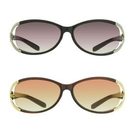 proSPORT Reading Sun Glasses +2.50 Tinted Smoke Lens Black with Silver Frame and Brown frame with Gold with Rhinestones for Women