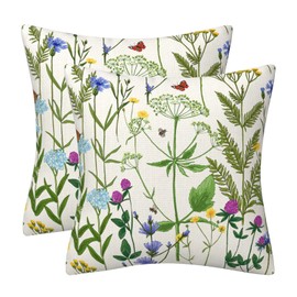 DILOXNSU Cushion Covers 50 x 50 cm Colorful Wild Herbs Flowers Set of 2 Double Sided Pillow Covers 18x18 Inch Decorative Cushions Cases Linen Home Decorations for Sofa Couch Outdoor Garden Decor