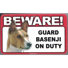 SCANDICAL BEWARE GUARD BASENJI DOG ON DUTY 5" X 8" HANGABLE PLASTIC SIGN NEW