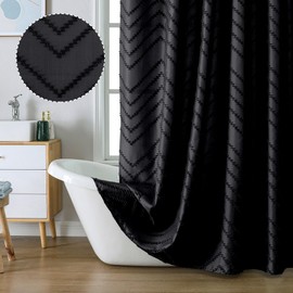 Chyhomenyc Chevron Extra Long Black Boho Shower Curtain Set 72x96 inches, Fabric Shower Curtain Modern Farmhouse Chic Textured Tufted Chevron Striped Minimalist Cute Hotel Bathroom Shower Curtain