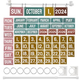 Flip Calendar Set, Calendar Bulletin Board Set with Year Month Week Day Cards, Calendar Kit with Adjustable Rod O-Rings for Classroom Decorations Home Decor School Teaching Supplies