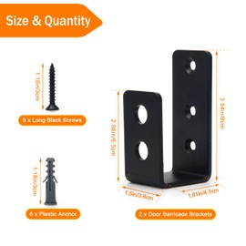 2 Pack 2x4 Door Barricade Brackets, Catcan Upgrade Thickness Door Security Bar Heavy Duty Reinforcement U Bracket for Home, Garage, Gate, Barn, Shed (Black)
