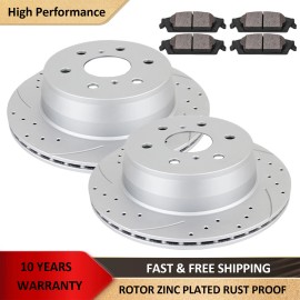 AutopartsMAXonline Rear Drilled Rotors Brake Pads Kit for Chevy Express Silverado GMC Sierra 1500