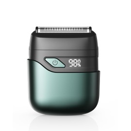 Electric Foil Shavers for Men, Mini Electric Razor, Compact Face Shaver, IPX7 Waterproof Wet Dry Cordless Razor, LED Display, USB-C Fast Rechargeable, Emerald Green