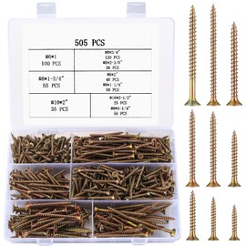 505 Pcs Wood Screws Assortment Kit, Brass Coarse Thread Chipboard Drywall Screws with Bugle Head, for Drywall Wood