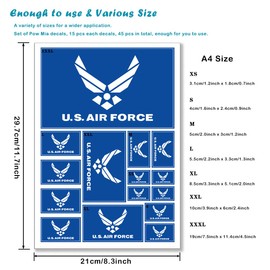 QQSD US Air Force Wings Flag Sticker Military Army Decal in Multiple Sizes for Car Bumper, 3 Pack, 11.7 x 8.3 Inches