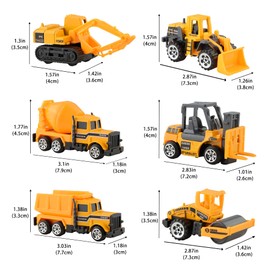 BenRich 6 Pcs Mini Die Cast Car 1/64 Scale Alloy Construction Truck Vehicles Toy Set, Dump Truck Excavator Forklift Road Roller Bulldozer Mixer Truck Model Toy Cars for Kids Boys Girls Birthday Gift