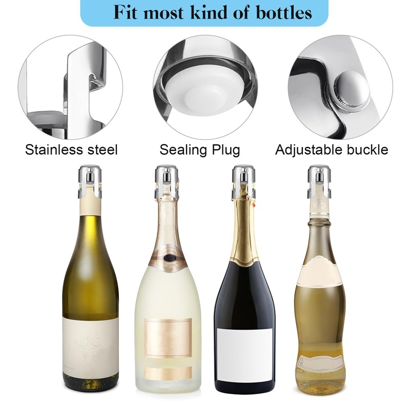 Tessco 24 Pcs Stainless Steel Champagne Stopper Reusable Bottle Sealer
