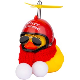 MuMyer Rubber Duck Car Ornaments Yellow Duck Car Dashboard Decorations for Christmas Decor with Mini Helmet Scarf and Sunglasses(Yellow-Elk-Red Scarf)