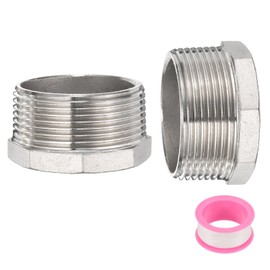 uxcell 2 Pcs 304 Stainless Steel Reducer Hex Bushing G1-1/2" Male x G1-1/2" Female Threaded Reducing Pipe Adapter Fitting with PTFE Tape for Plumbing, Fuel Lines, and Pneumatic Systems