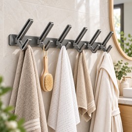 No-Drill Aluminum Wall Hooks for Clothes & Towels – 6-Hook Space-Saving Hanger for Bathroom, Door & Home Organization