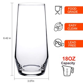 Ufrount Highball Glasses Set of 4,Tall Drinking Glasses 18oz,Clear Cocktail Glass Cup Water Glasses Mojito Glassware for Juice,Beverage,Restaurant