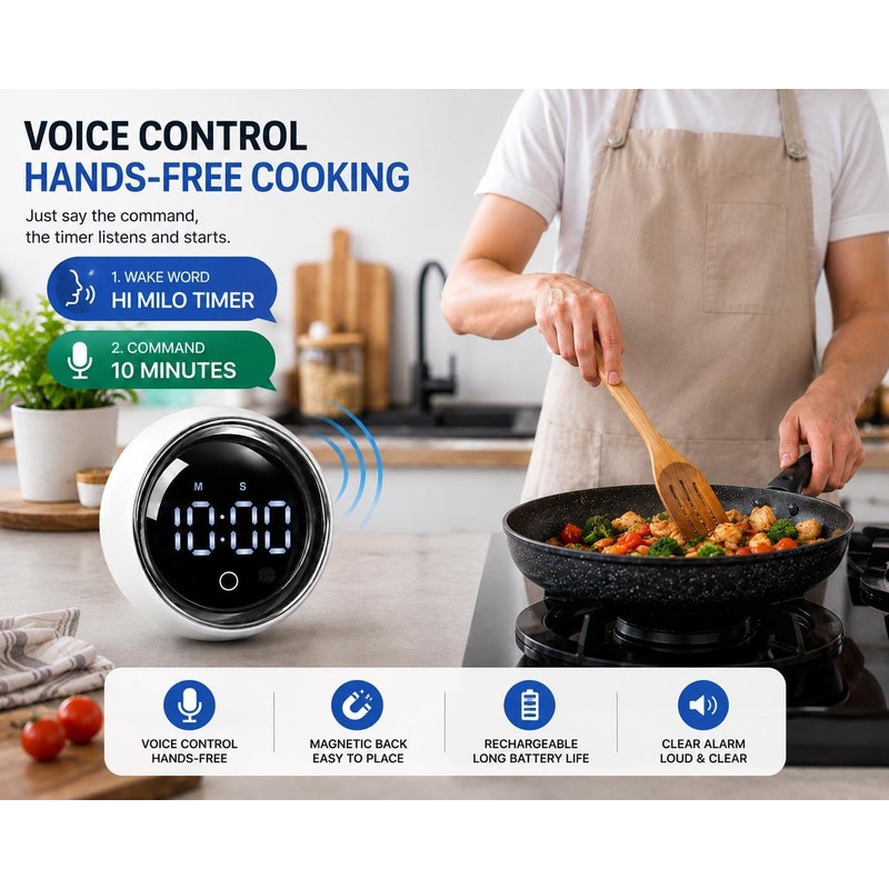 Digital Rotating Magnetic Kitchen Timer with Voice Control