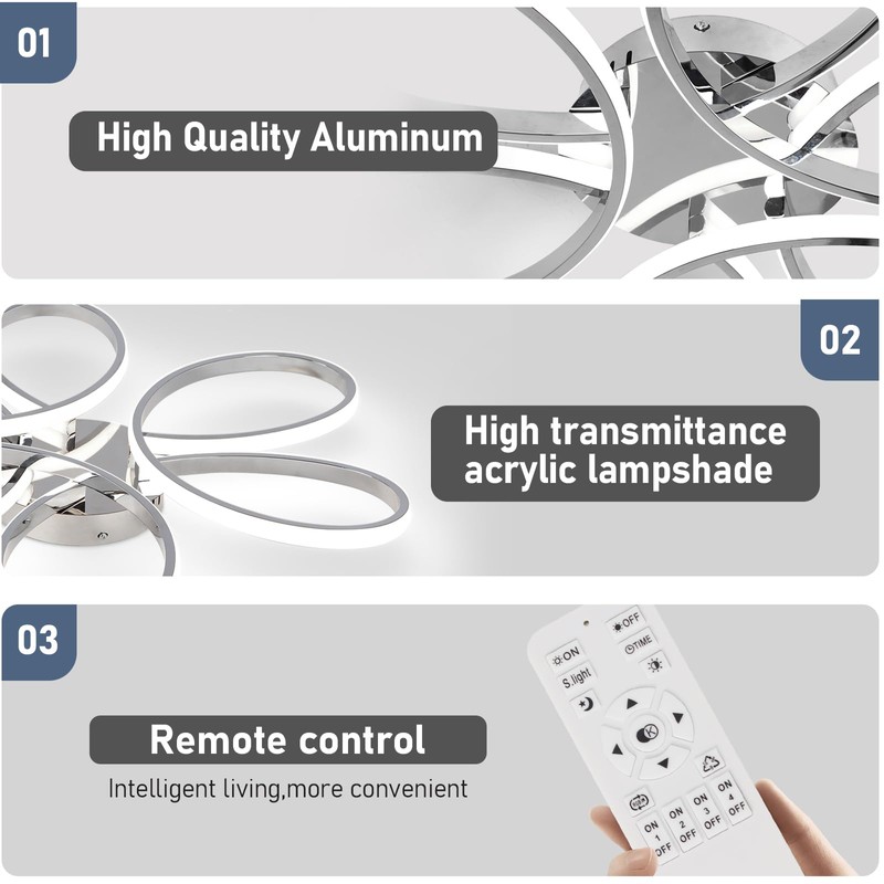 HLILCEH 26inch Modern LED Ceiling Light, 6 Rings Flower Flush