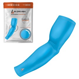 B-Driven Sports Pro-Fit Compression Arm Sleeve - Athletic Sports Support for Baseball, Basketball, Football, Softball, Running, Gaming, Volleyball, Men, Women, Youth - Baby Blue Large (Adult) (1pc)