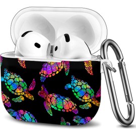 Case Compatible with AirPod 4th Generation 2024,Shockproof Protective Case Cover with Keychain for Women Men,Wireless Accessorie Charging Cases for Airpod 4th - Watercolor Sea Turtle
