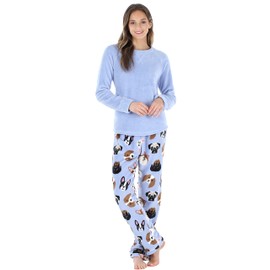PajamaMania Women's Fleece Long Sleeve Pajama PJ Set, Lilac Dogs, Medium