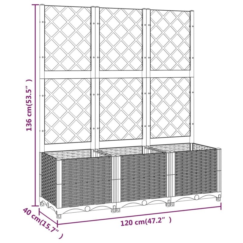 vidaXL Garden Planter with Trellis - Light Gray, Polypropylene -