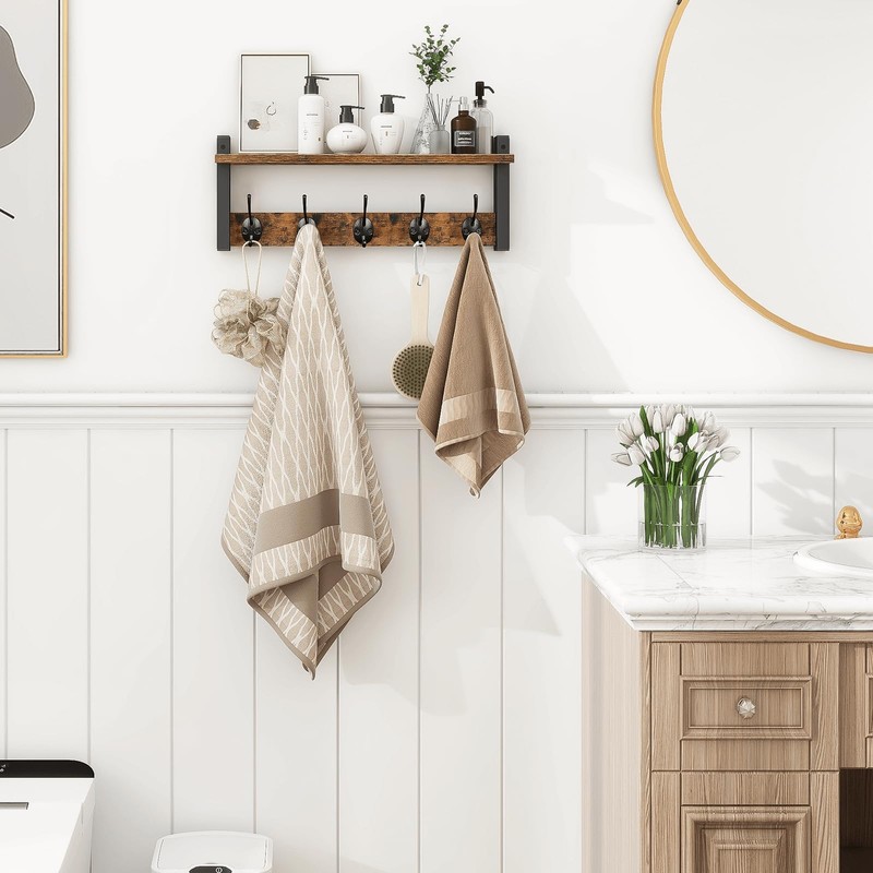 Homode Wall Hooks with Shelf, Wood Coat Rack with Shelf