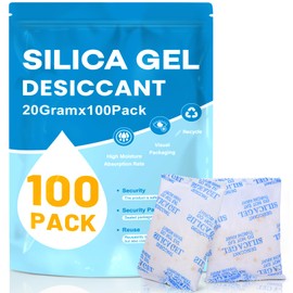 VOISEN 20 Gram 100 Pcs Color-Indicating Silica Gel Packets, Premium Food Grade Desiccant, Transparent Desiccant, Desiccant Packets for Storage, Premium Desiccant Packs for Food, Electronics, Closet