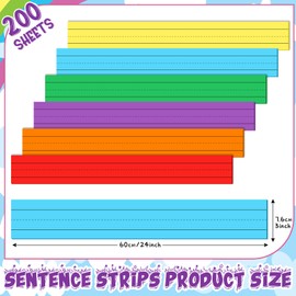 Sabary 200 Count Colored Sentence Strips 3 x 24 Inches Rainbow Ruled Word Strips Writing Lined Strips Neon Word Strips for Teachers Office Supplies(Neon Colors)