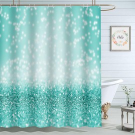 Moslion Teal Turquoise Sparkle Shower Curtain 72x72 Inch Green Glitter Shine Bathroom Curtains Set Home Waterproof Polyester Fabric with Hooks