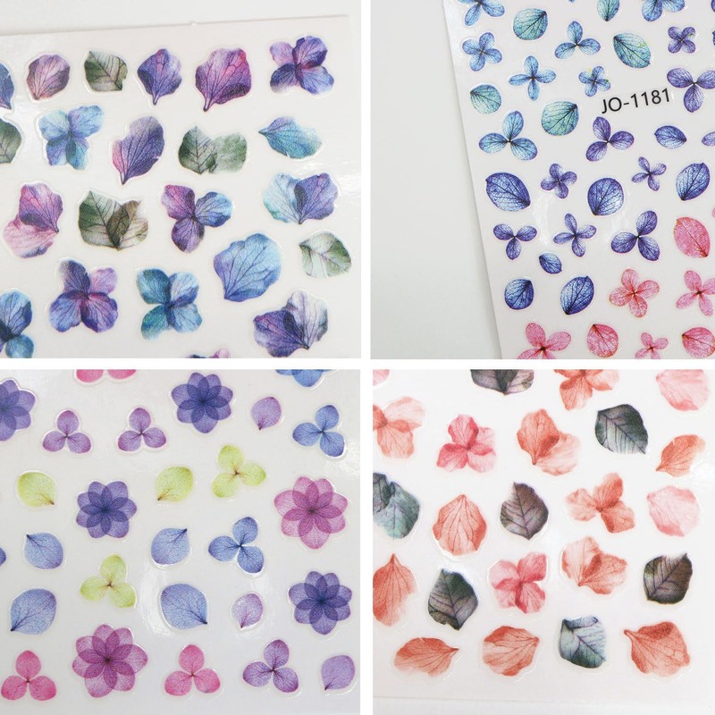 NAS-073 Nail Stickers Flower (Set of 4) Blue Red Flower